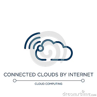 Connected clouds by internet icon. Linear vector illustration from cloud computing collection. Outline connected clouds by Vector Illustration