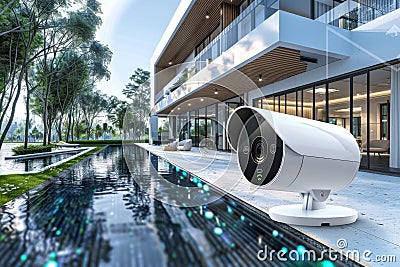 Connected detection systems utilize camcorder technology, ensuring secure environments with digital scanning and urban security. Cartoon Illustration