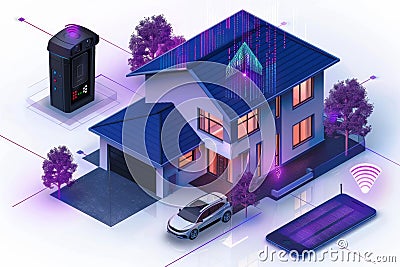 Connected device capabilities in alarm systems integrate IP camera technology, enhancing security monitoring with phone-based cont Cartoon Illustration