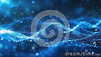 Connected Generative AI: Blue Abstract Network Grid with Particle Background Stock Photo