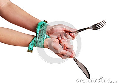 The connected hands with tablewares Stock Photo