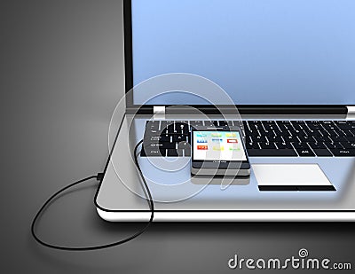 Connected laptop and smartphone. 3d illustration Cartoon Illustration