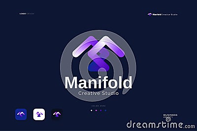 Connected Letter M Logo Design in White and Purple Blend Color Vector Illustration