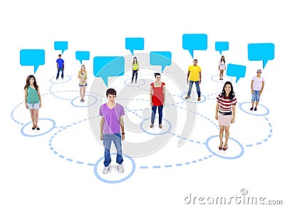 Connected Multi-Ethnic People with Speech Bubbles Stock Photo