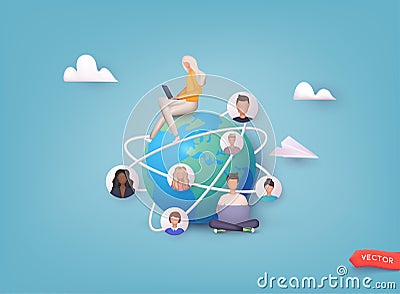 Connected people as social community networking worldwide. Cooperation and teamwork using internet connection. 3D Web Vector Vector Illustration