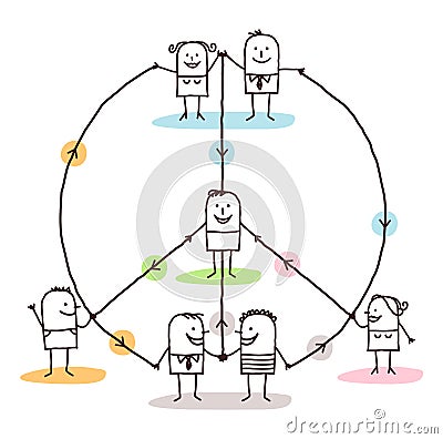 Connected people making a peace and love sign Vector Illustration
