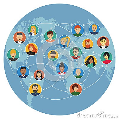 Connected people social media interaction, flat design Vector Illustration