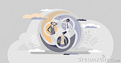 Connected persons with linked cycle as social group unity tiny person concept Vector Illustration