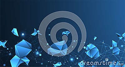 Connected polygons. Glowing blue plexus vector background, digital data visualization Vector Illustration