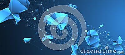 Connected polygons. Glowing blue plexus vector background, digital data visualization Vector Illustration