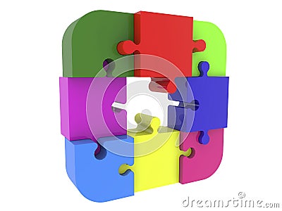 Connected puzzle pieces with hole in the middle Stock Photo