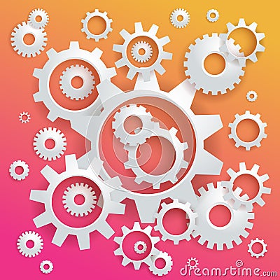 Connected realistic dimensional gear cogs silhouettes Vector Illustration