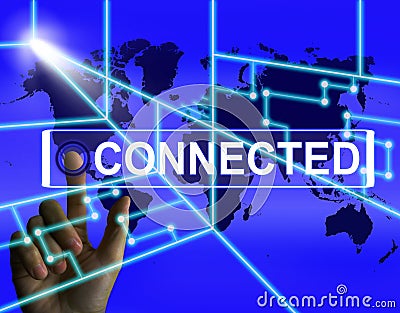 Connected Screen Indicates Networking connecting and International Communications Stock Photo