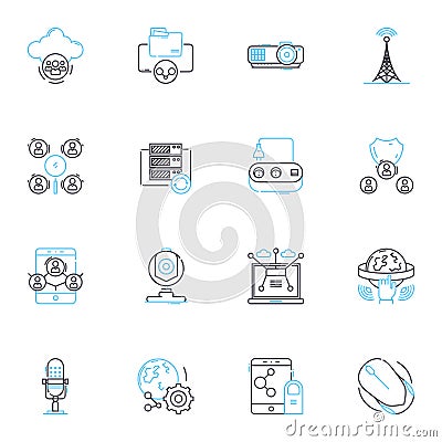 Connected sharing linear icons set. Collaboration, Nerking, Sharing, Connection, Community, Interconnectedness Vector Illustration