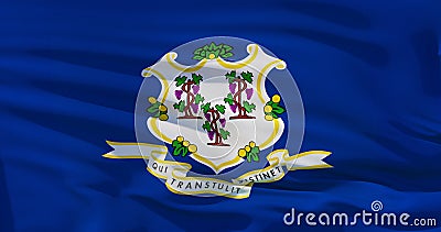 Connecticut flag on fabric texture, 3d realistic illustration covers whole frame. High quality, good detalisation Cartoon Illustration