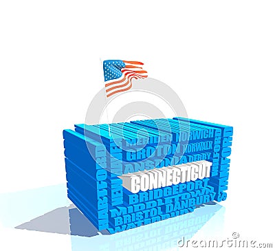Connecticut state cities list and flag of USA Stock Photo