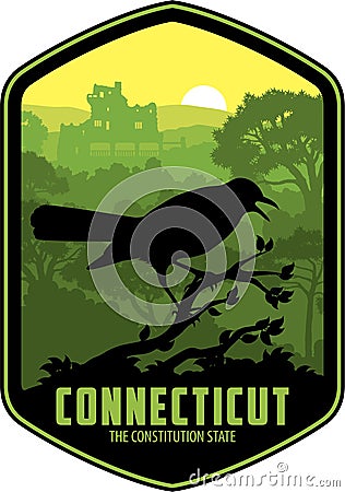 Connecticut vector label with American Robin Vector Illustration