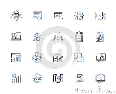 Connecting business outline icons collection. Networking, Linking, Uniting, Joining, Messaging, Connecting Vector Illustration