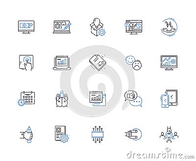 Connecting business outline icons collection. Networking, Linking, Uniting, Joining, Messaging, Connecting Vector Illustration