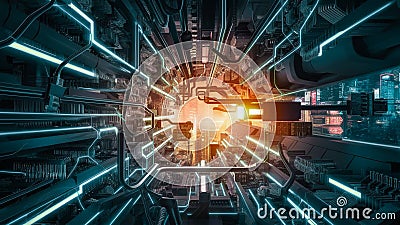 Connecting data center on global networking in server room of storage. Stock Photo
