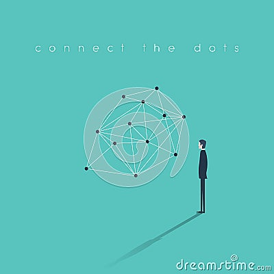 Connecting dots business concept. Problem solution finding abstract vector illustration with businessman. Vector Illustration