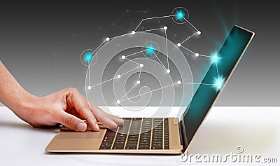 Connecting Dots on digital laptop display Stock Photo