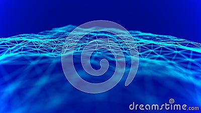 Connecting dots and lines in triangle polygonal structure. Abstract futuristic illustration of polygonal surface structur. 3d Cartoon Illustration