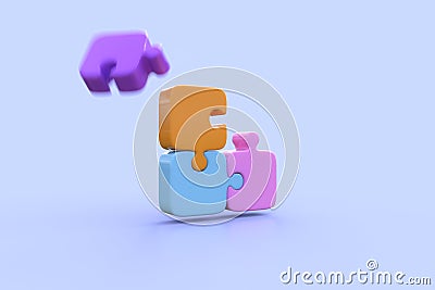 connecting four puzzles on blue Stock Photo