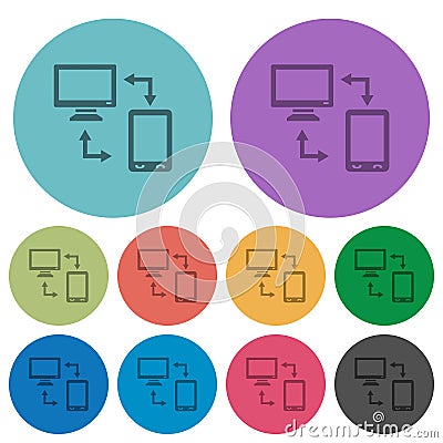 Connecting mobile to desktop color darker flat icons Stock Photo