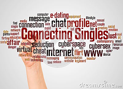 Connecting Singles word cloud and hand with marker concept Stock Photo