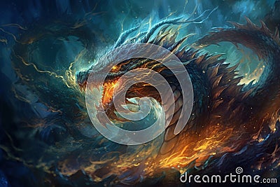 Connecting to the Divine: Epic Dragon in a Magical Fantasy World. Stock Photo