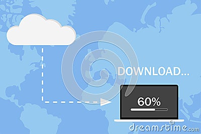 Connecting to internet upload computer wireless sending information.Cloud connection laptop. Flat EPS 10 Stock Photo