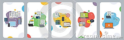 Connection, backup, report, sharing, communication and computer icons Vector Illustration