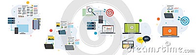 Connection, backup, report, sharing, communication and computer icons Vector Illustration