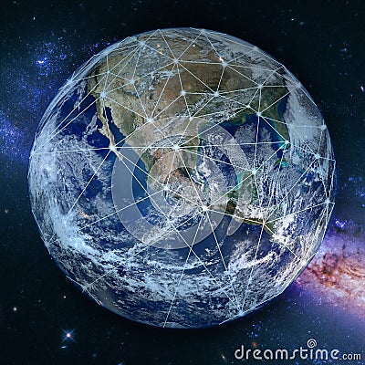 Connection for digital global internet business, worldwide network connect technology for finance, blockchain or IoT, Element of Stock Photo