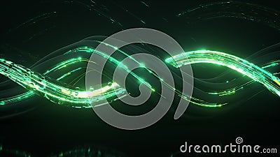 Connection form with green data stream 3D rendering illustration Cartoon Illustration