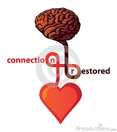 Connection between heart and brain Cartoon Illustration