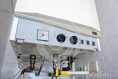 Connection of home water heater. Individual heating. Individual hot water supply. Stock Photo