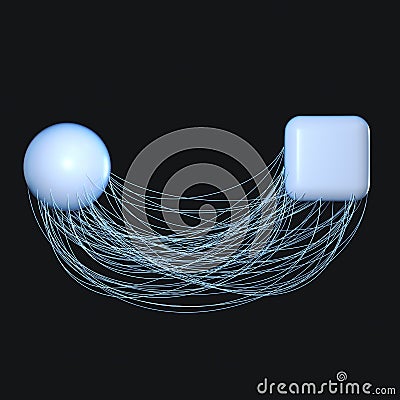 Connection lines with creative geometries, 3d rendering Cartoon Illustration