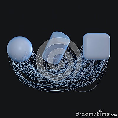 Connection lines with creative geometries, 3d rendering Cartoon Illustration