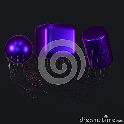 Connection lines with creative geometries, 3d rendering Cartoon Illustration