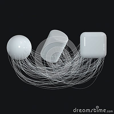 Connection lines with creative geometries, 3d rendering Cartoon Illustration