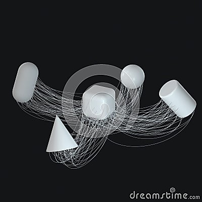 Connection lines with creative geometries, 3d rendering Cartoon Illustration