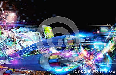 Connection with the optical fiber Stock Photo