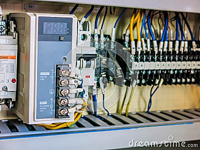 Connection picture from the power distribution control box for each system of electric appliances. and ordering the work of indust Stock Photo