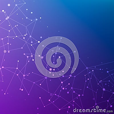 Connection structure. Particles in space. Abstract polygonal space low poly dark blue and purple background Vector Illustration