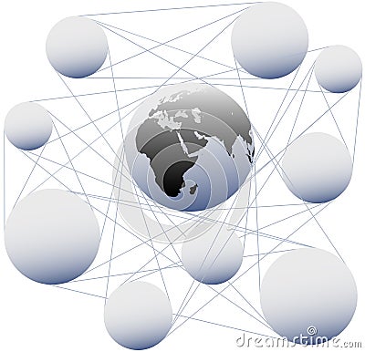 Connections join sphere Earth in global network Vector Illustration