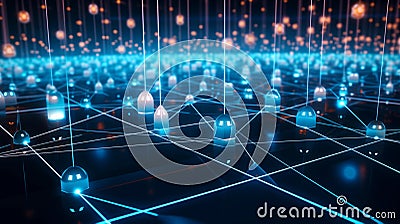 Connectivity and network nodes with lines and dots in a digital space Stock Photo