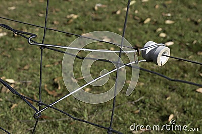 Connector to energize wire to deter animals and humans from crossing a boundary in a pasturure Stock Photo