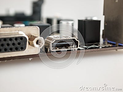 Connectors, interfaces for connecting the display to a computer, laptop, hdmi, selective focus Stock Photo